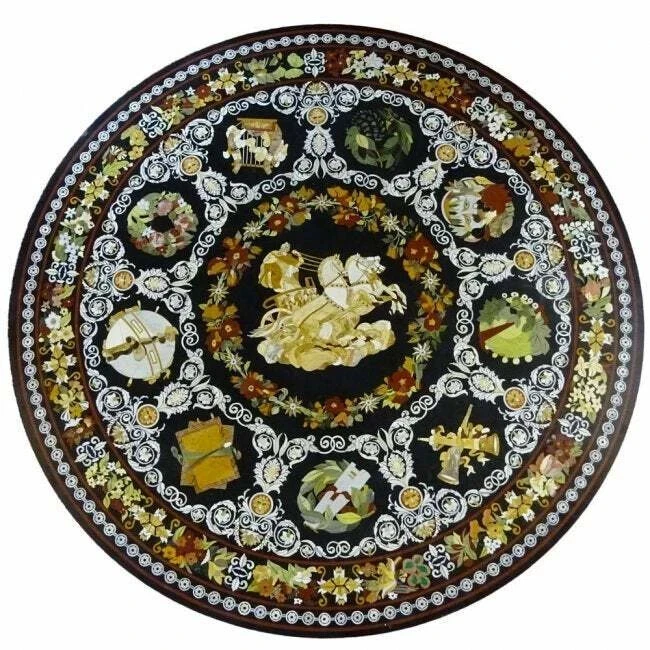 36" Round Black Marble Table with warrior Inlay – 